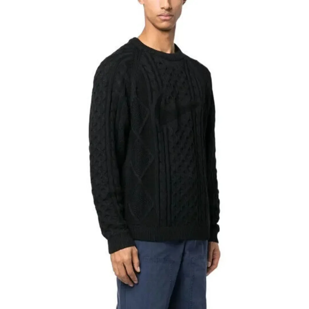 Nike Life Cable Knit Wool Men's Small Black Sweater Pullover NEW DQ5176 010